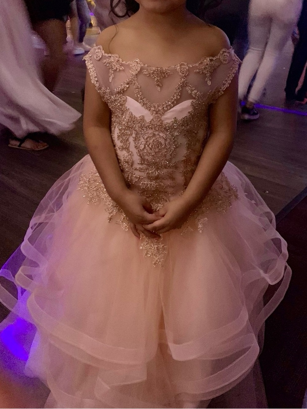 Girls' Pink Lace Applique Tulle little pageant / wedding/ first communion Dress